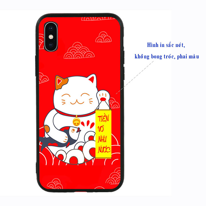 Ốp lưng viền TPU cao cấp cho Iphone X -Mèo May Mắn 01