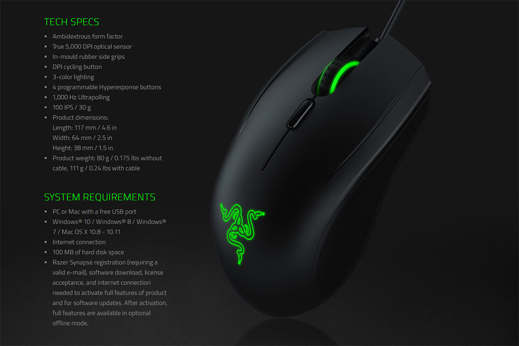 Chuột Chơi Game Có Dây Razer Abyssus V2 Essential Ambidextrous RZ01-01900100-R3A1 5000 DPI 4 Phím - Hàng Chính Hãng