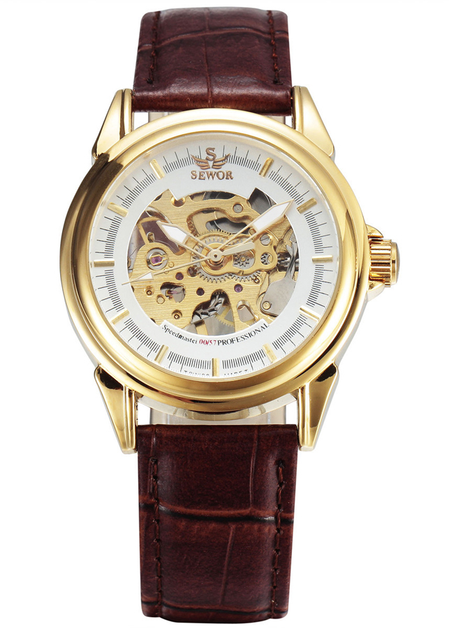 Đồng hồ cơ nam SEWOR dây da lộ máy mặt trước - mặt sau JS-SQ30