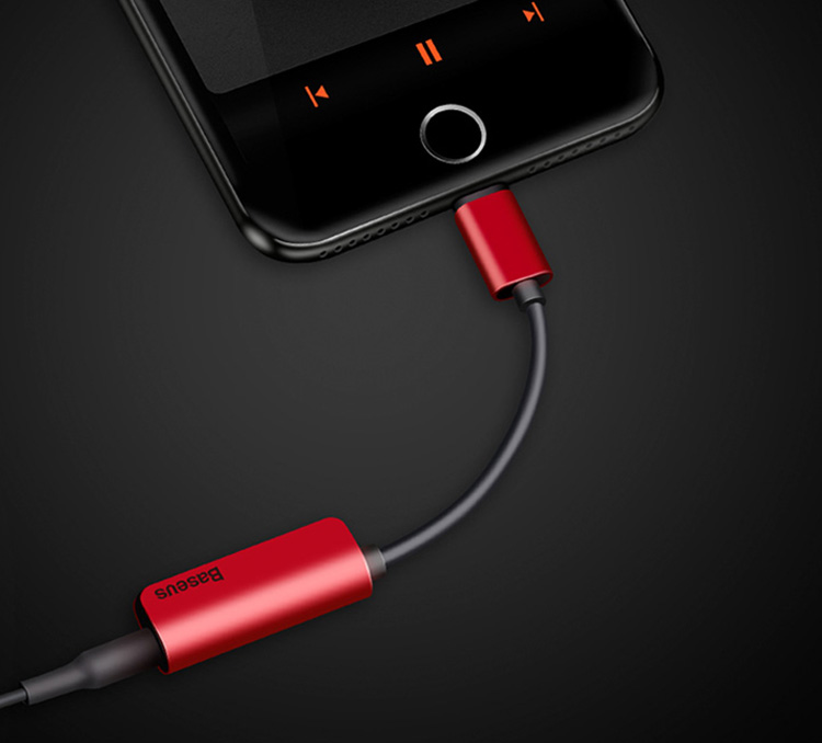 Bộ Kết Nối Tai Nghe Và Sạc Lightning Baseus 3.5mm Dành Cho Iphone X/7/8 Plus - Đỏ