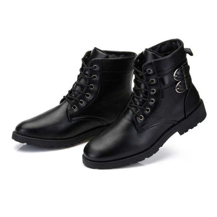 Giày boot nam cổ cao đính khuy cài kiểu quân đội Rozalo RM5281B -Đen