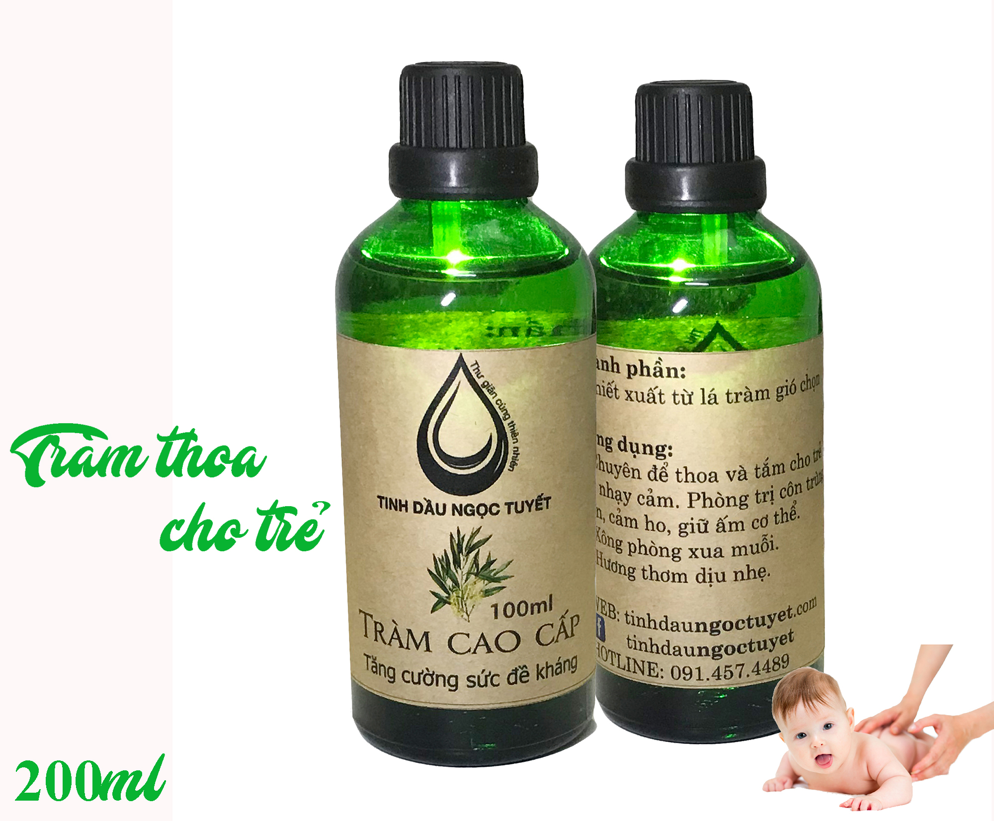 Combo 2 chai tinh dầu tràm cao cấp chuyên thoa,massage cho bé  Ngọc Tuyết 100mlx2