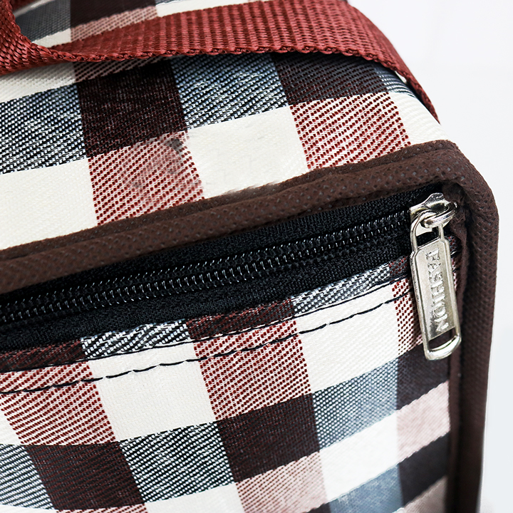 Túi giữ nhiệt kiểu đứng caro trắng nâu