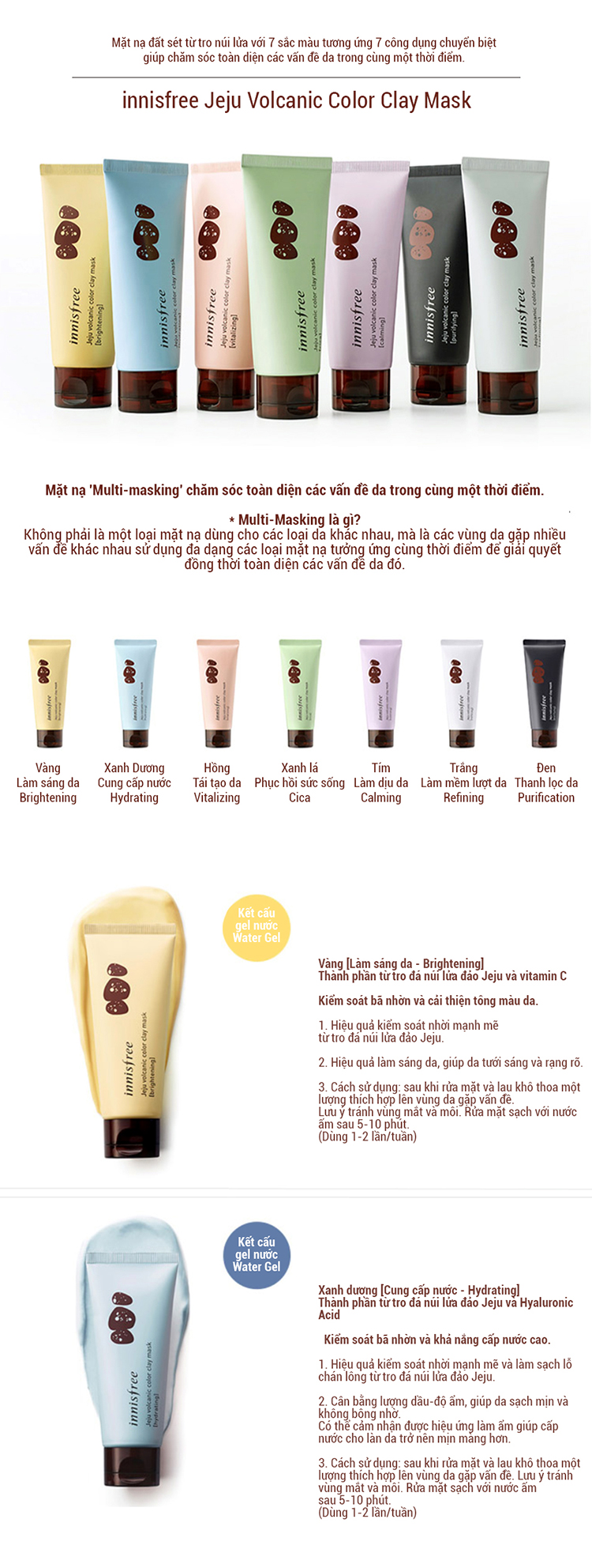 Mặt Nạ Rửa Đất Sét Thanh Lọc Da Từ Đá Núi Lửa Đảo Jeju Innisfree Volcanic Color Clay Mask (Black) (70ml)