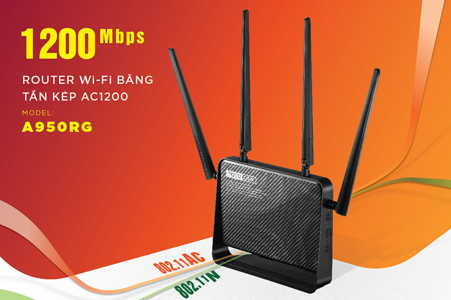 Bộ Phát Sóng Wifi Băng Tầng Kép AC1200 Router Totolink A950RG - Hàng Chính Hãng