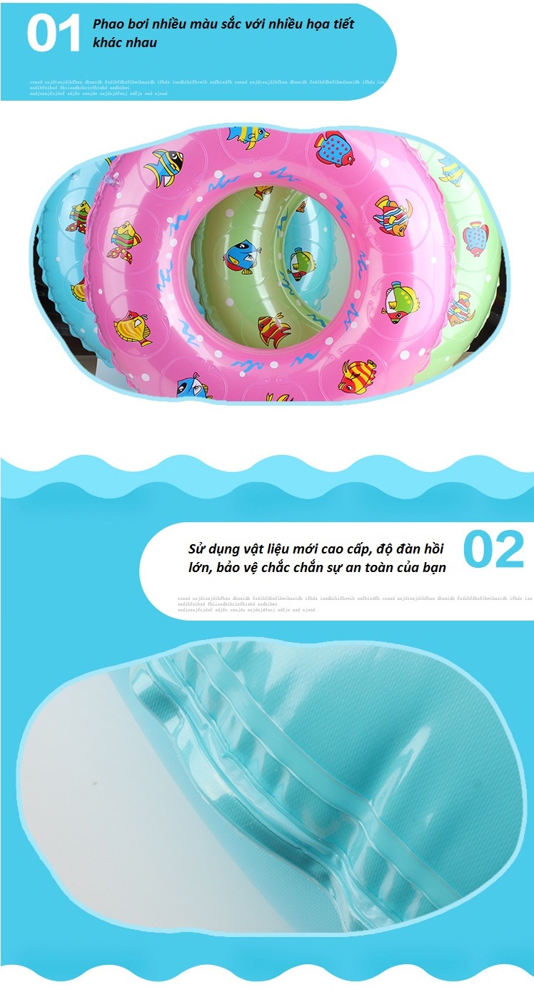 Phao bơi cho bé (Từ 1-3 tuổi) phao 2 LỚP - size 50, phao bơi tròn  PVC cao cấp, an toàn khi sử dụng - POKI