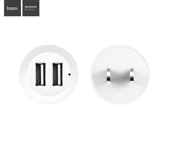 Củ sạc điện thoại Cao Cấp, Có Đèn Báo, 2 cổng USB HoCo C14US (Đen)