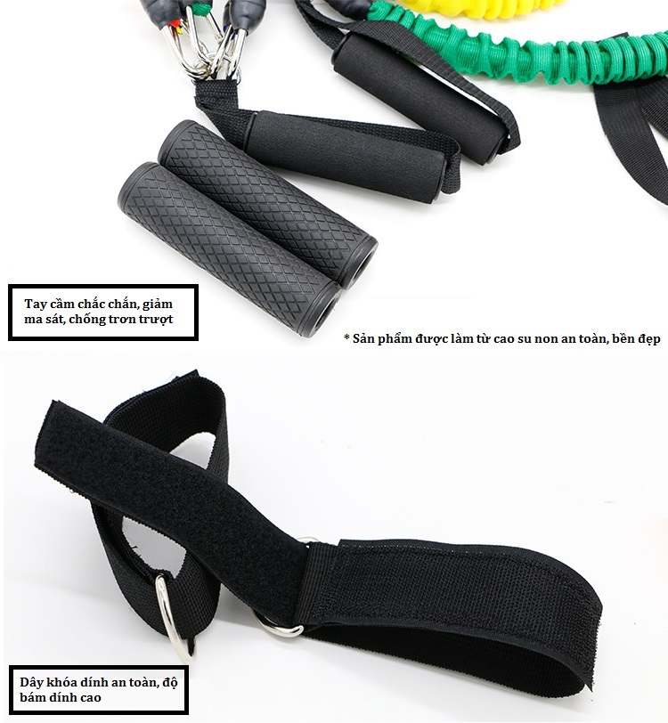 Dây đàn hồi tập Gym PRO-ZD11, bộ dây tập thể lực 5 màu - Bộ 11 chi tiết, dây tập kháng lực 100LB cao cấp - POKI