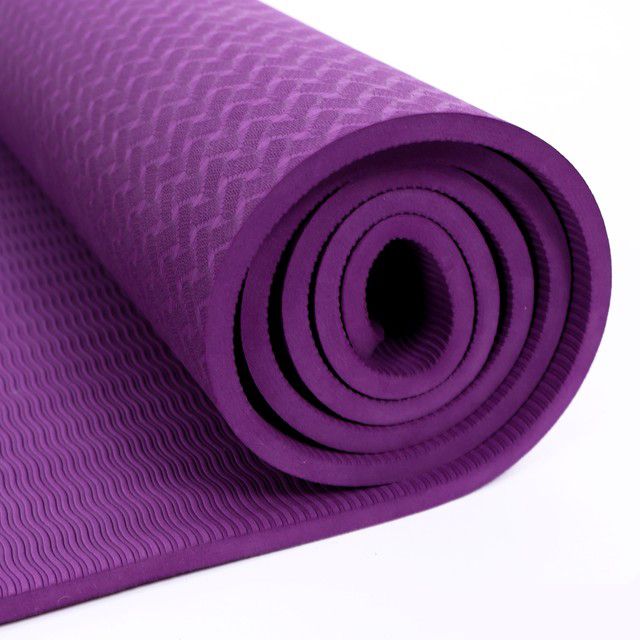 Thảm tập yoga TPE 1 lớp 8mm (Tím) + Tặng túi đựng thảm và dây buộc thảm