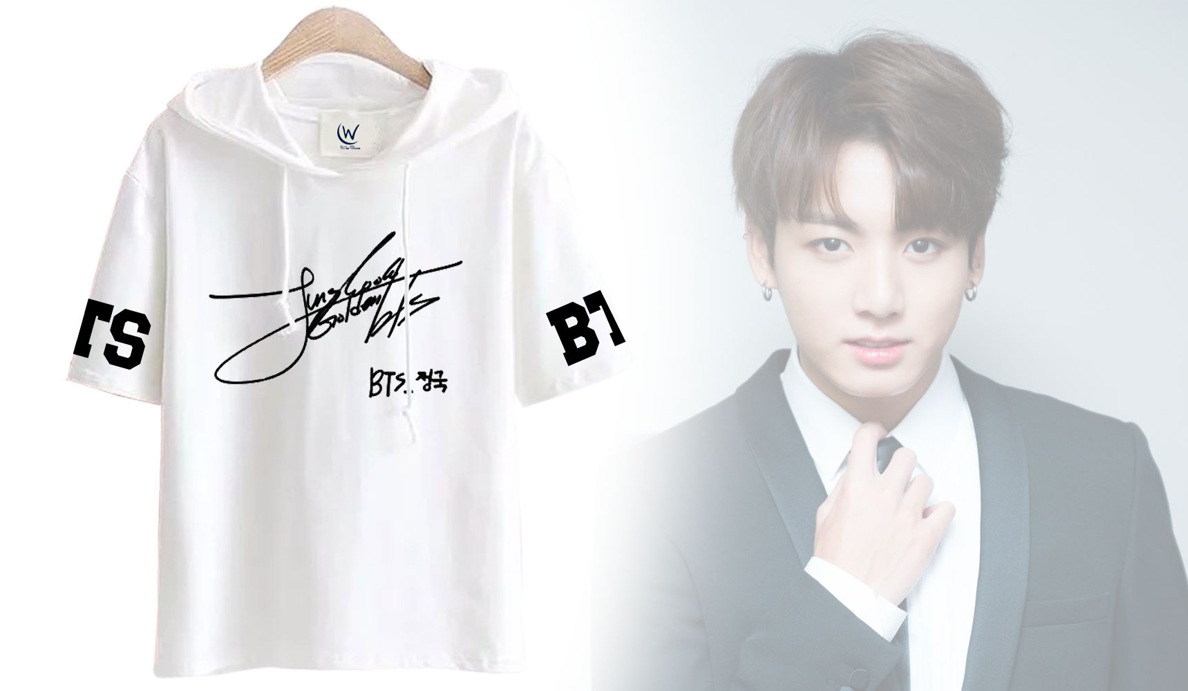 Áo Thun Tay Lỡ Có Mũ In Chữ Ký JungKook BTS