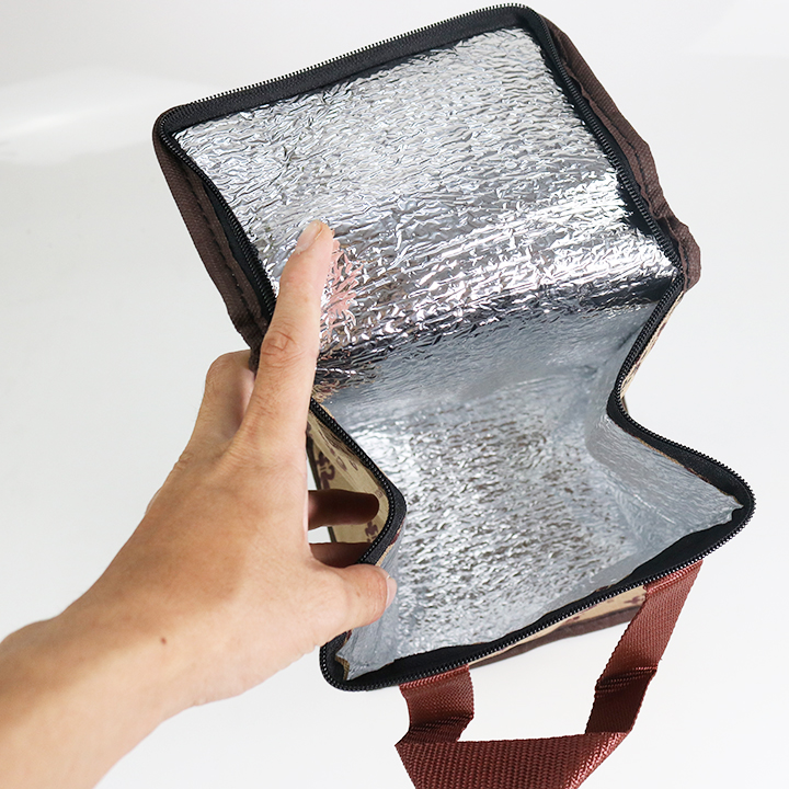 Túi giữ nhiệt kiểu đứng màu cà phê họa tiết