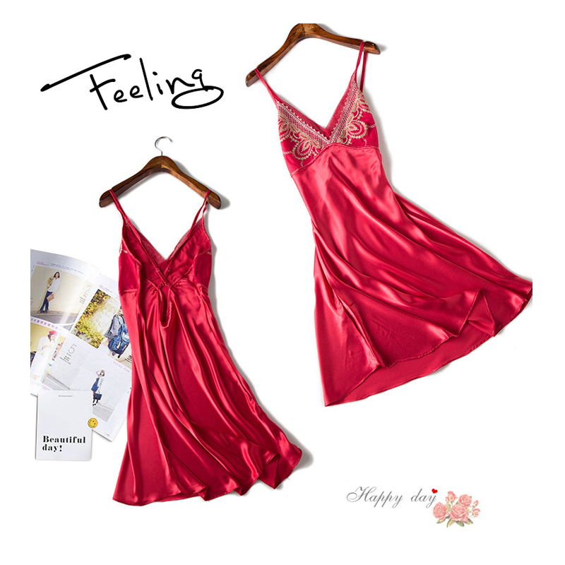 Đầm (Váy) ngủ nữ 2 dây lụa bóng ren ngực cao cấp quyến rũ JS-SX111