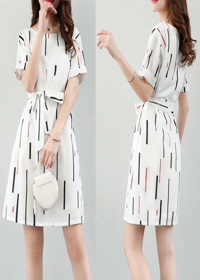 Đầm suông nữ kẻ sọc kèm dây thắt eo d35