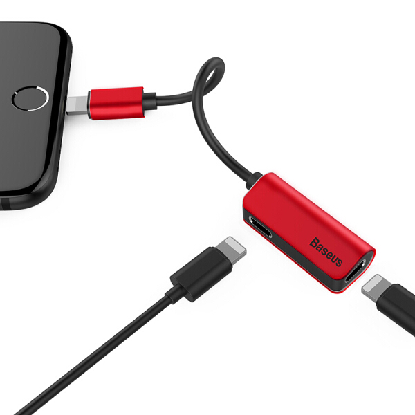 Adapter Baseus Tích Hợp 2 Trong 1 Vừa Sạc Pin Vừa Nghe Nhạc Dành Cho IPhone 7/8 - Đỏ