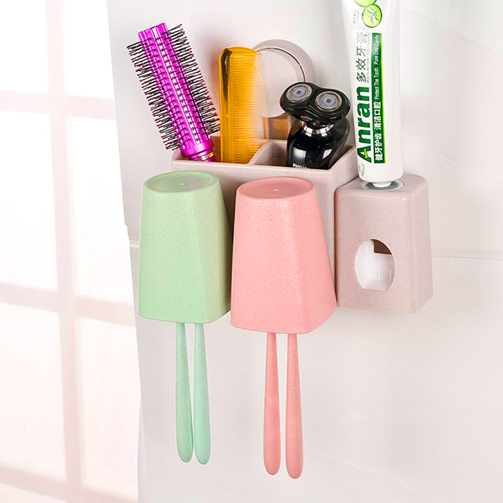 Kệ treo bàn chải và lấy kem tự động 2 cốc cao cấp