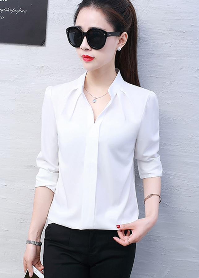 sơ mi nữ tay dài cổ v sm08