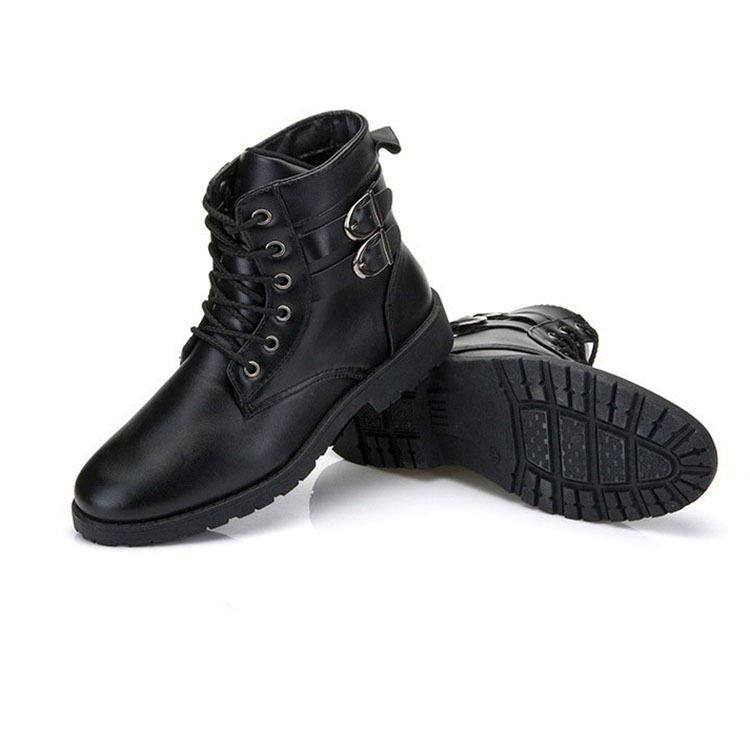 Giày boot nam cổ cao đính khuy cài kiểu quân đội Rozalo RM5281B -Đen