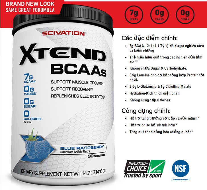 Combo XTEND BCAA của Scivation hương Blue Raspberry hộp 90 lần dùng 1248g & Bình lắc 600 ml