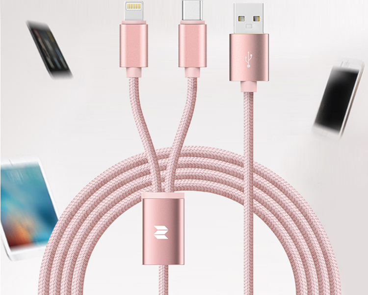 Dây Cáp Sạc Đôi 2 Cổng Lightning Cho iPhone/MicroUSB Rock RCB0469 - Hàng Chính Hãng