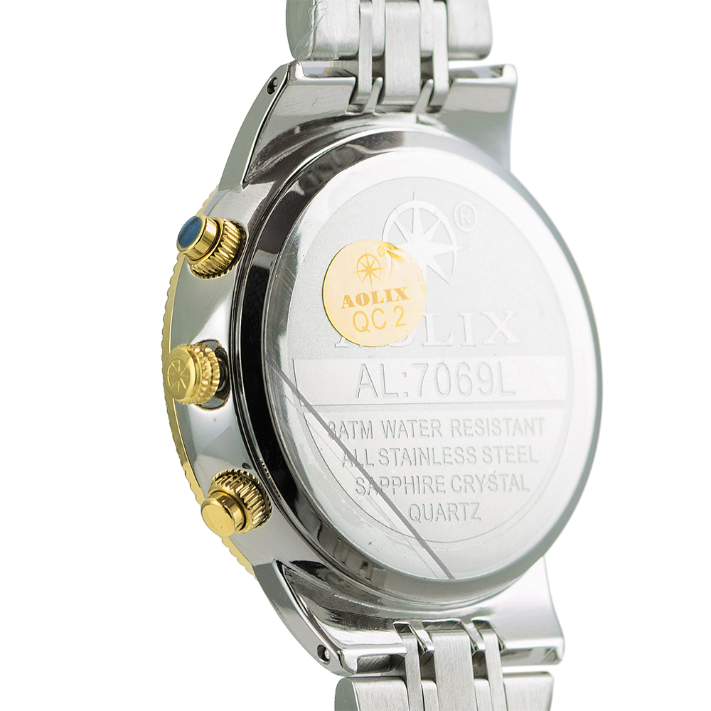 Đồng hồ Aolix AL-7079L nữ dây thép bạc phối vàng 6 kim