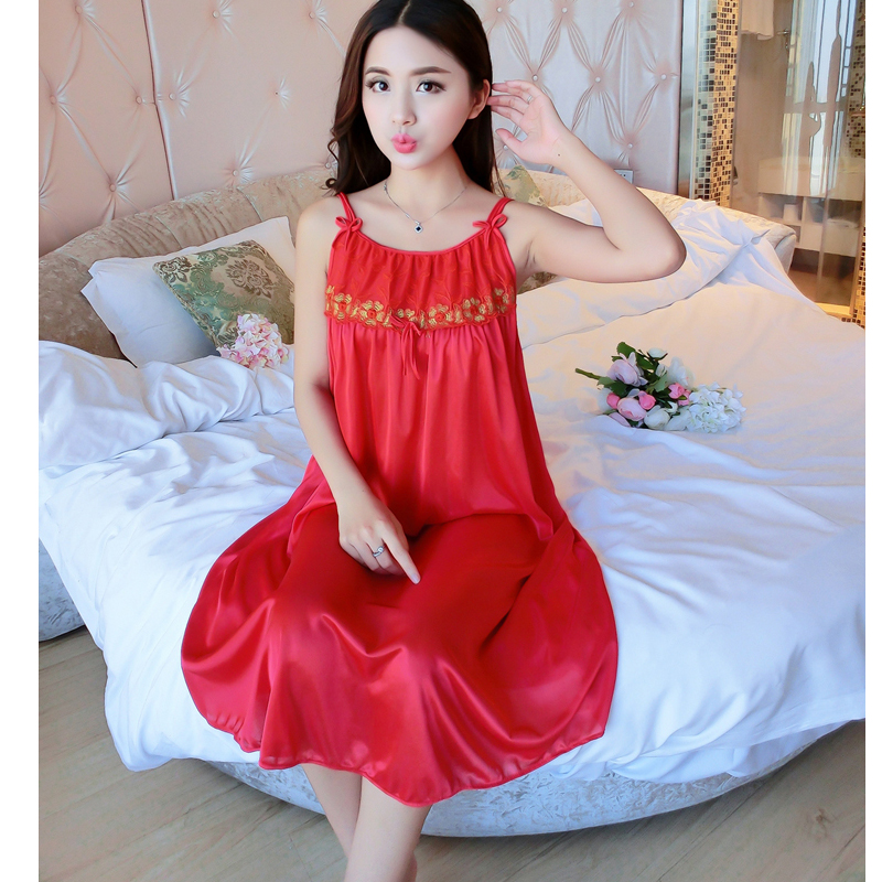 Đầm (Váy) ngủ nữ 2 dây phi lụa mềm mại thoáng mát co giãn JS-SX576