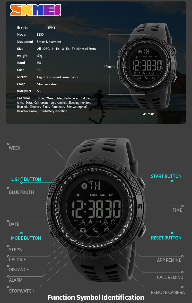 Đồng Hồ Thông Minh Smart Watch SKMEI 1250 - DHA546