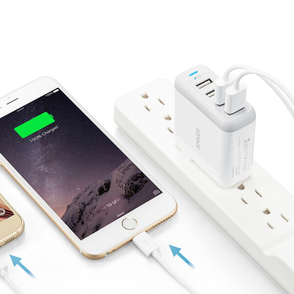 USB 4 Cổng 40W Sạc Điện Thoại Apple / Android Màn Hình Phẳng Anker Anke - Màu Trắng
