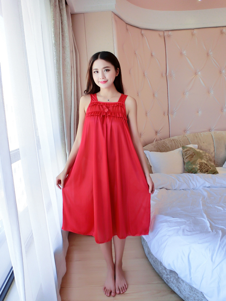 Đầm (váy) ngủ 2 dây phi lụa mềm mịn thoáng mát co giãn thoải mái JS-SX866