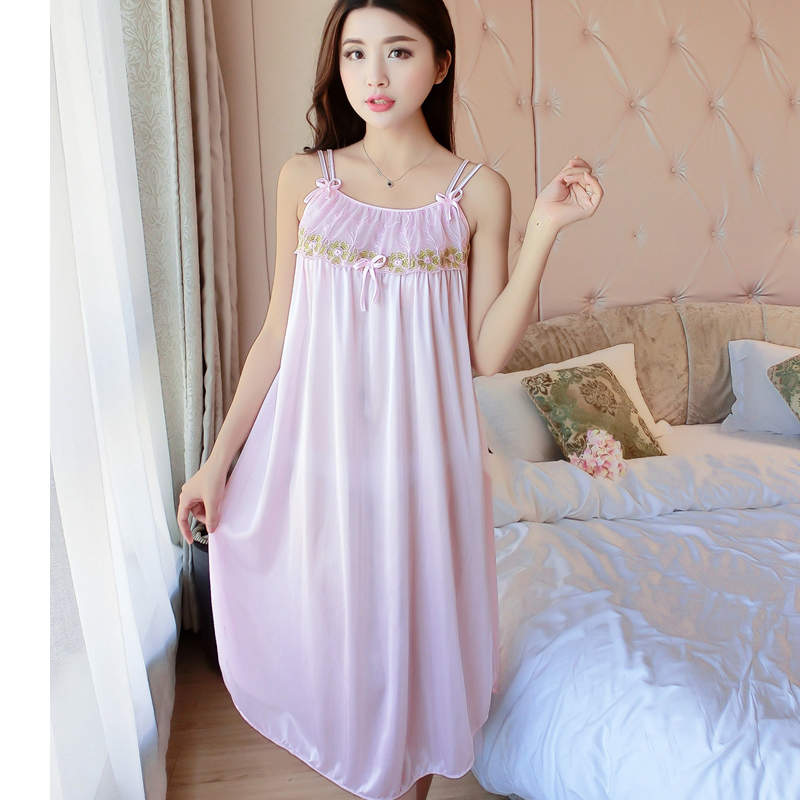 Đầm (Váy) ngủ nữ 2 dây phi lụa mềm mại thoáng mát co giãn JS-SX576