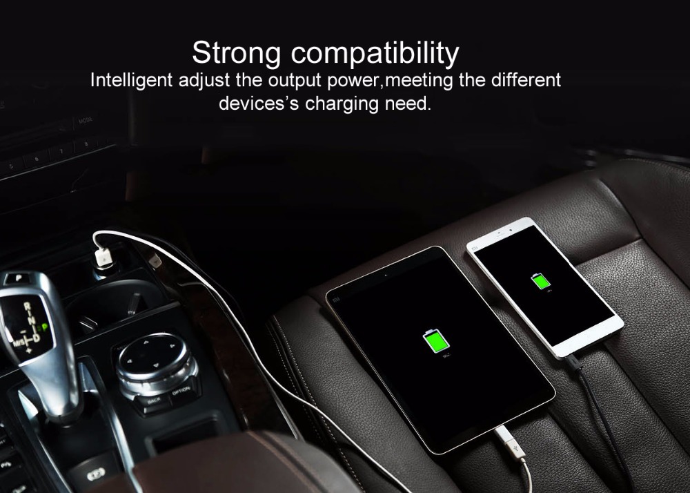 Original Xiaomi MI dual port charger / car charger metal appearance 5V / 3.6A dual USB smart output support fast charging Competiable with Most  Phone Tablet PC