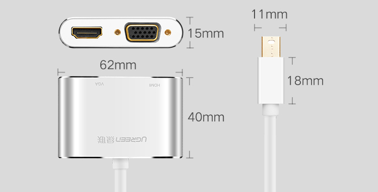 Cáp Mini DisplayPort To HDMI + VGA Ugreen (20421)