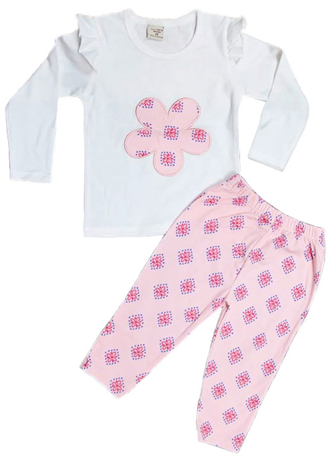 Đồ bộ tay dài phối bèo nhúng cho bé gái 12-27kg