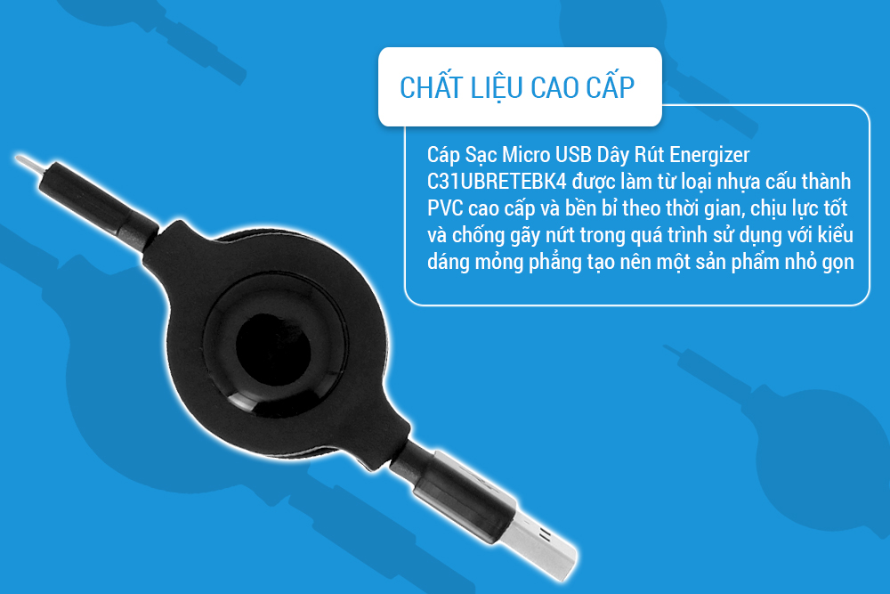 Cáp Sạc Micro USB Dây Rút Energizer C31UBRETEBK4 (80cm) - Đen - Hàng Chính Hãng