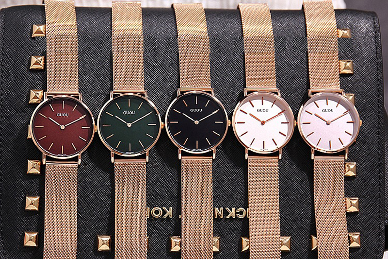 Đồng hồ nữ Guou dây thép lụa vàng hồng sang trọng JS-G6003S