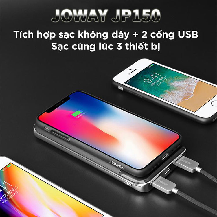 Pin Dự Phòng Kiêm Sạc Không Dây Joway 10000mAh JP150 – Hàng Chính Hãng