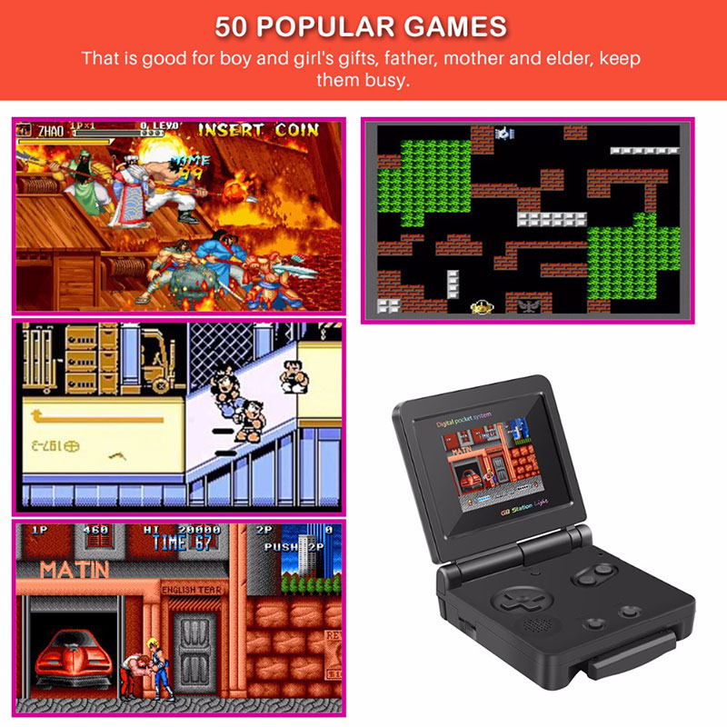 Máy chơi game cầm tay nắp gập Fornorm 8 bit GB với 50 trò chơi cho trẻ em