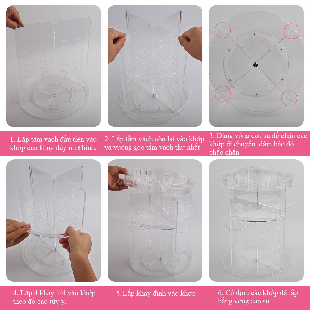  Khay Đựng Son Mỹ Phẩm Xoay 360 độ Mica Trong Suốt  Cao Cấp DMCDC007