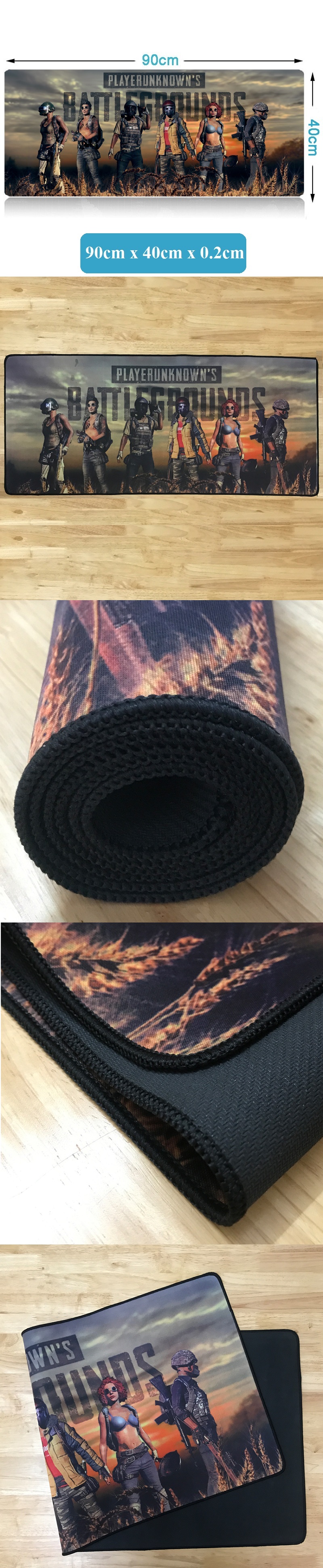 Tấm Lót Chuột PUBG Bo Viền Size Lớn 90cm x 40cm x 0,2cm Loại Tốt (Đen)