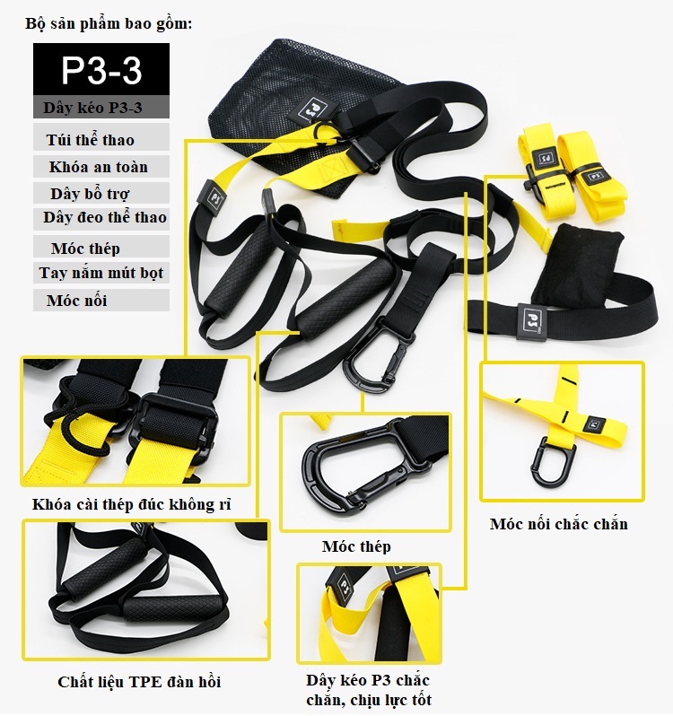 Bộ dây tập kháng lực đa năng GYM & YOGA - The TRX PRO P3 hàng thể thao chuyên dụng cao cấp - POKI