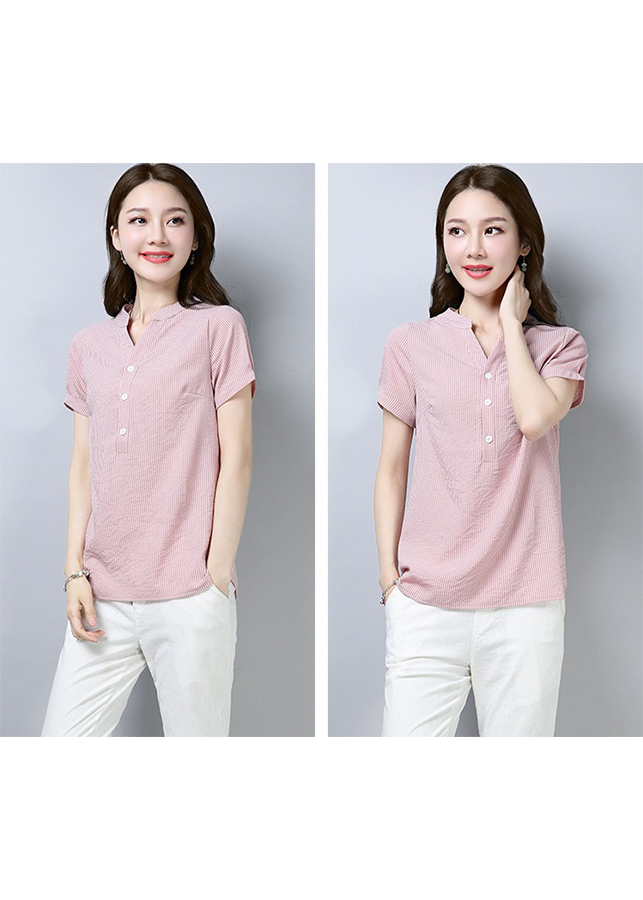 Sơ mi nữ sọc kẻ hồng xinh xắn sm33