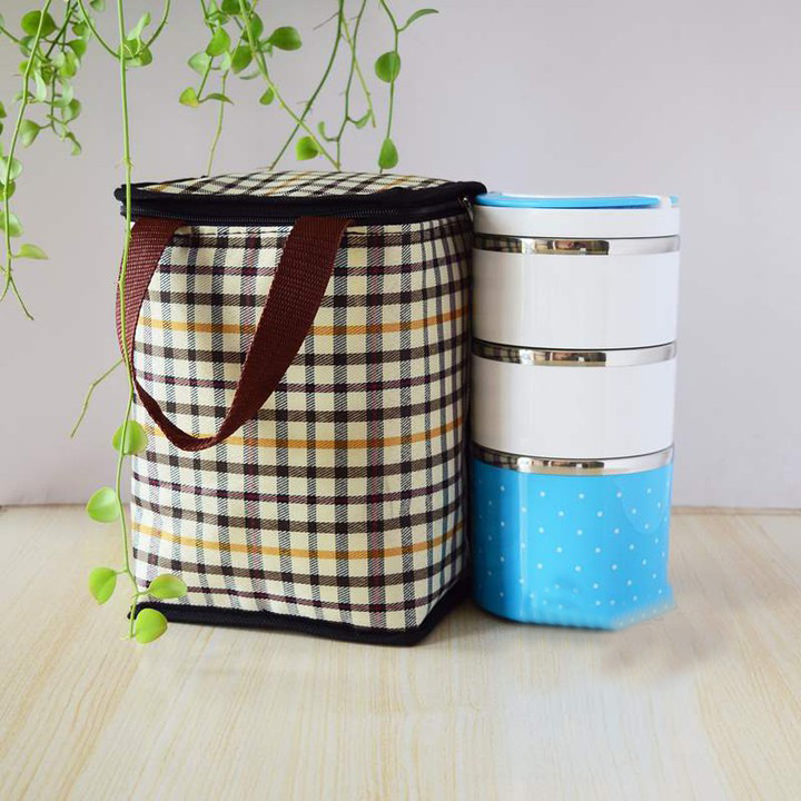 Túi giữ nhiệt kiểu đứng caro vàng kem