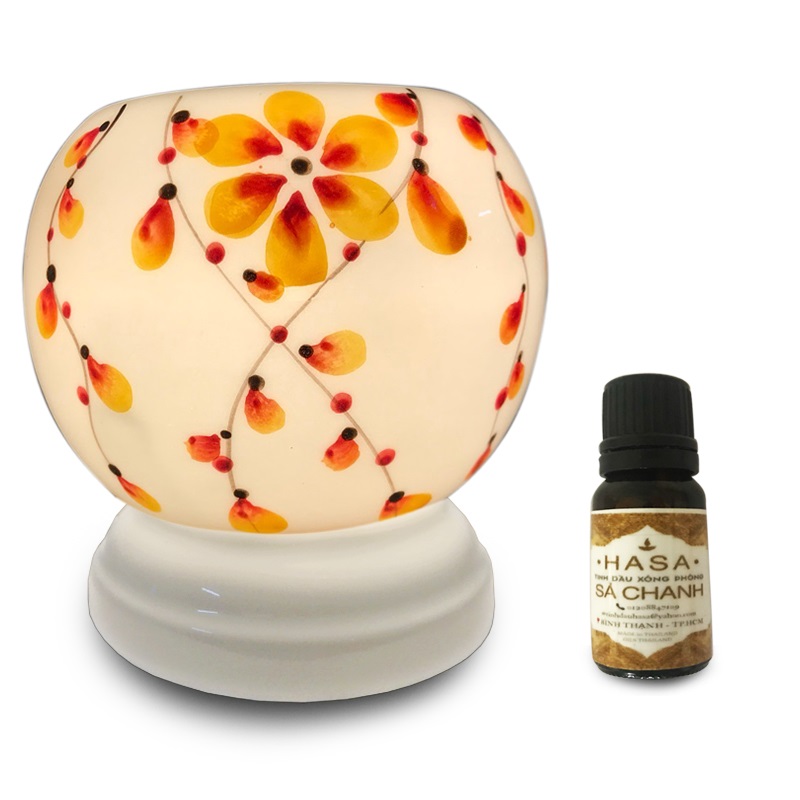 Đèn Xông Tinh Dầu Gốm Bát Tràng Hoa Dây + Tặng 01 Lọ Tinh Dầu Sả Chanh (10mL)
