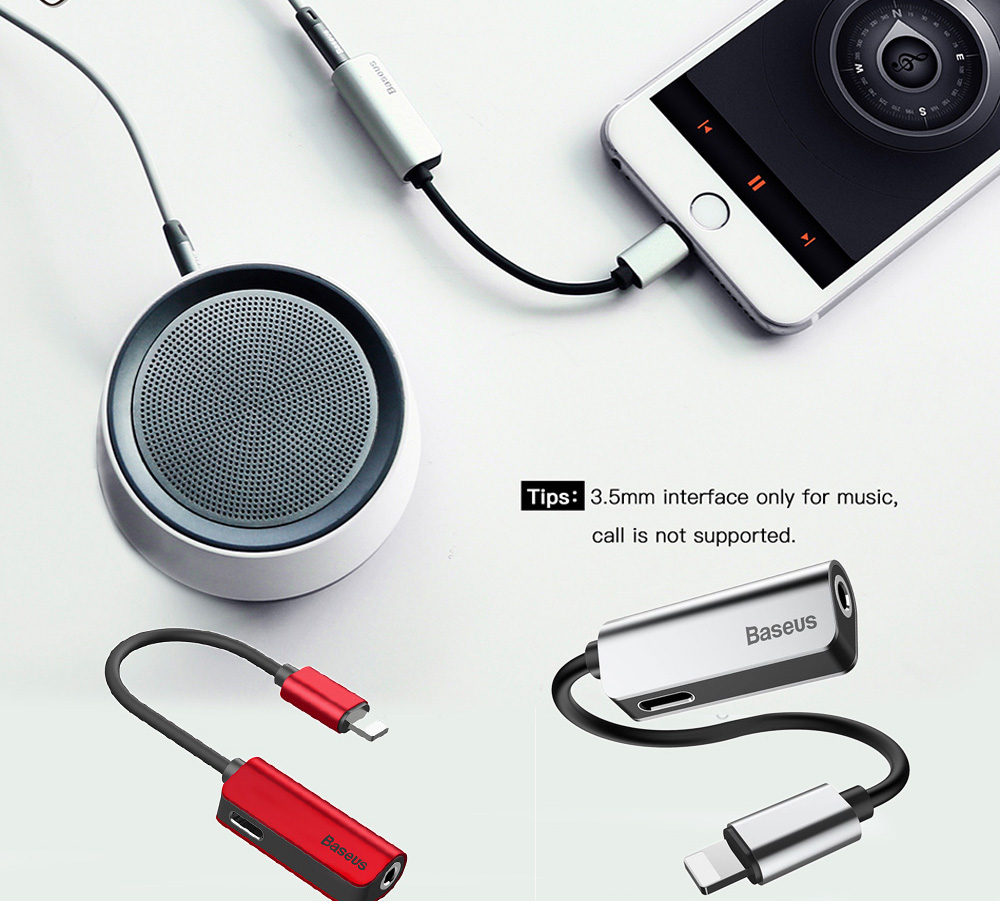 Bộ Kết Nối Tai Nghe Và Sạc Lightning Baseus 3.5mm Dành Cho Iphone X/7/8 Plus - Đỏ