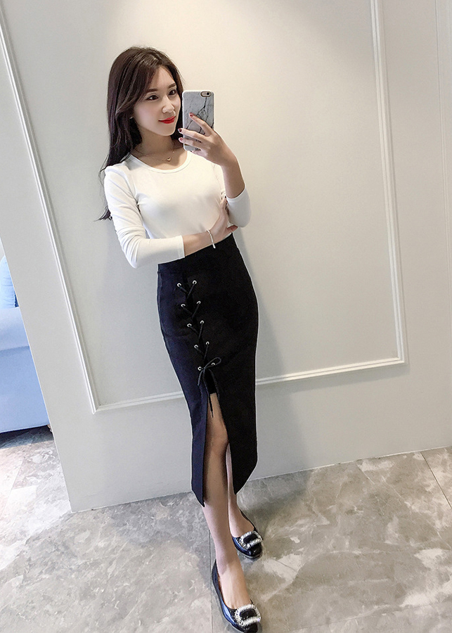Chân váy nữ xẻ tà đan dây cv01
