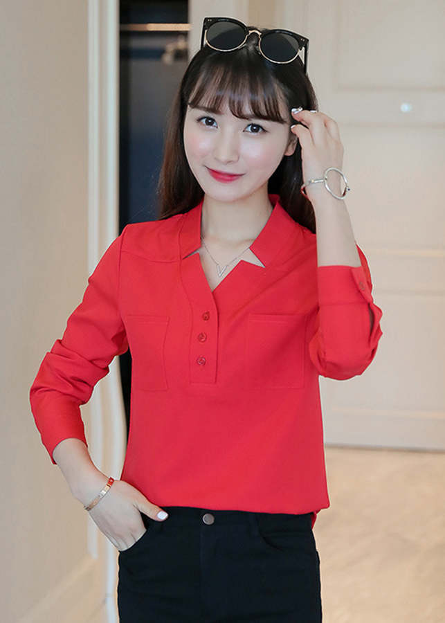 Sơ mi nữ cổ v cách điệu sm168