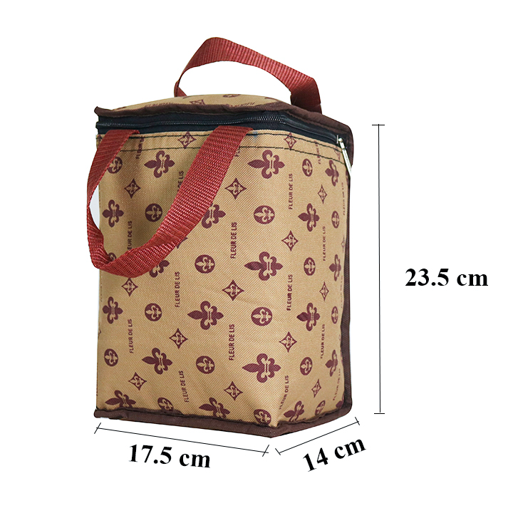 Túi giữ nhiệt kiểu đứng màu cà phê họa tiết