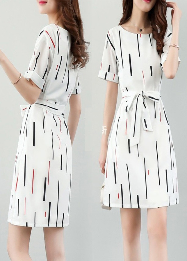 Đầm suông nữ kẻ sọc kèm dây thắt eo d35