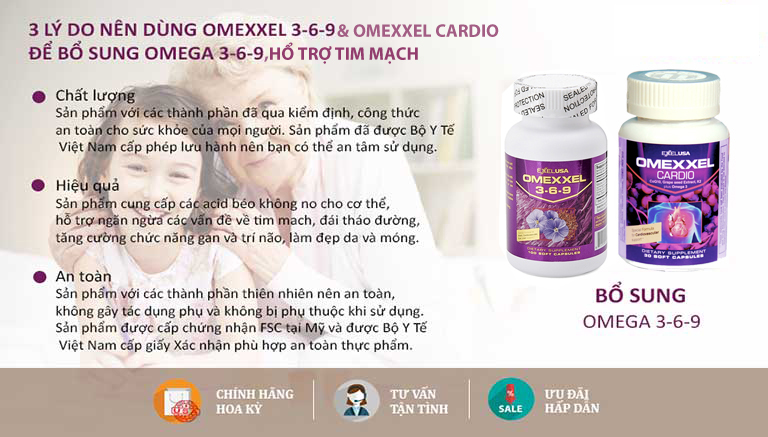 Combo Viên Uống Hỗ Trợ Tim Mạch Omexxel Cardio & Viên Uống Bổ Tim, Bổ Não, Sáng Mắt Omexxel 369 -Chính Hãng Hoa Kỳ