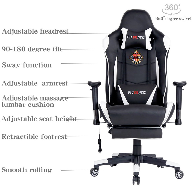 Ghế Chơi Game Ficmax FX-008 Massage - Hàng Chính Hãng