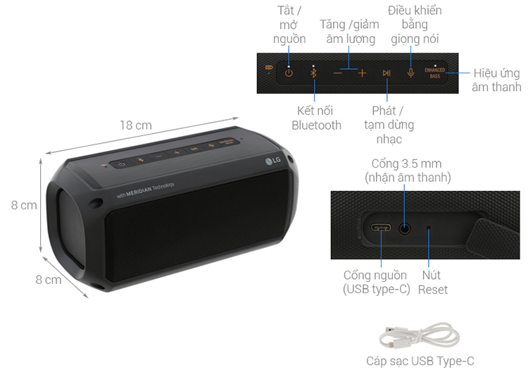 Loa Bluetooth LG XBOOM Go PK3 16W - Hàng Chính Hãng